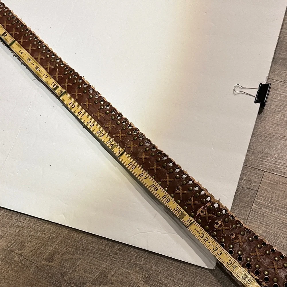 Weathered Brown faux Leather Belt with Brass Accents 29-33”